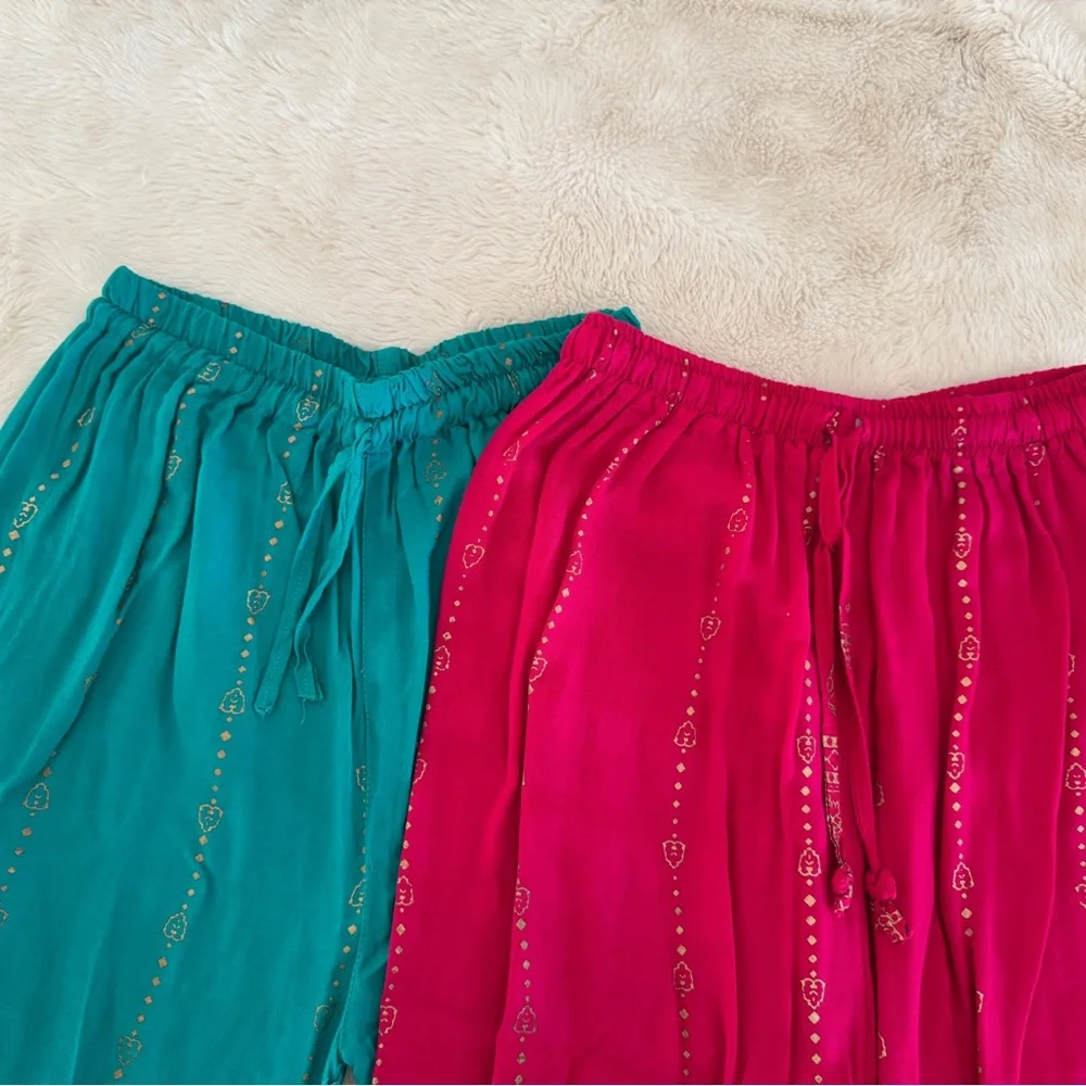 Vibrant Teal and Pink Boho Embroidered Pants - Picture 2 of 6